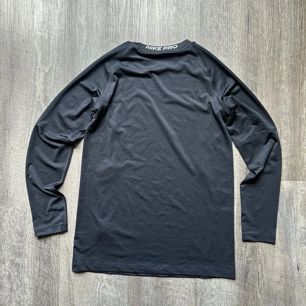 Nike Men's Black Pro Dri-Fit Fitted Warm Logo Long Sleeve Shirt - L Gym Tiktok